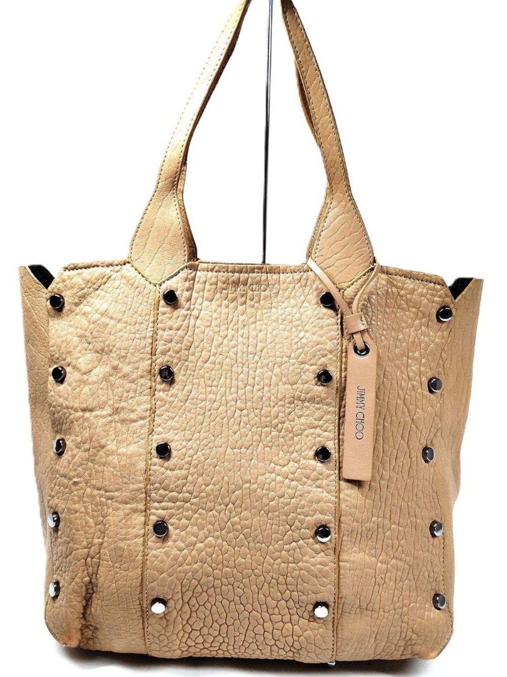 Jimmy Choo Taupe Textured Leather Studded Tote